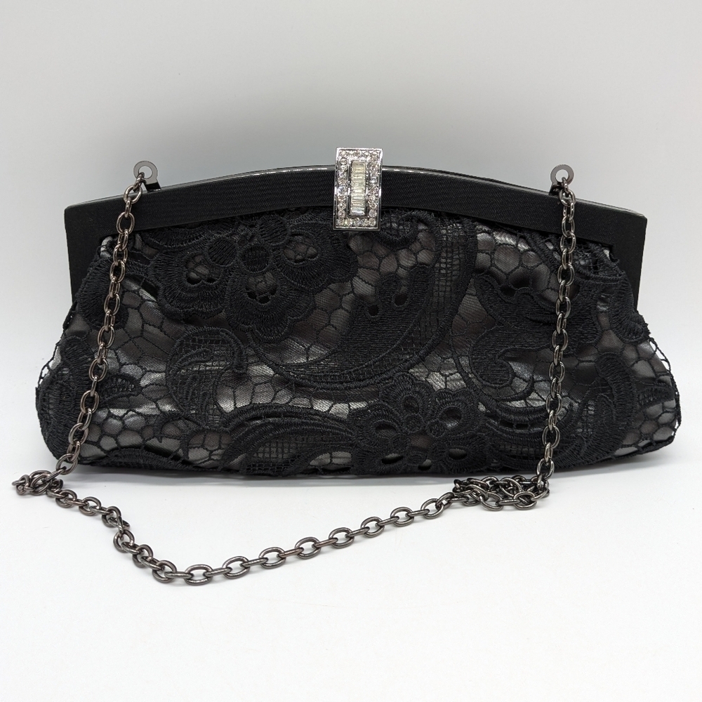 ✨3/$15 Lulu Townsend Black Silver Lace Evening Clutch